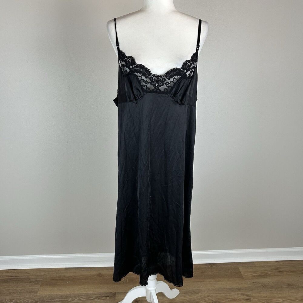 Vintage Black Slip Nightgown Lace Midi 12 Whimsigoth Sexy Lingerie Dress Sleep